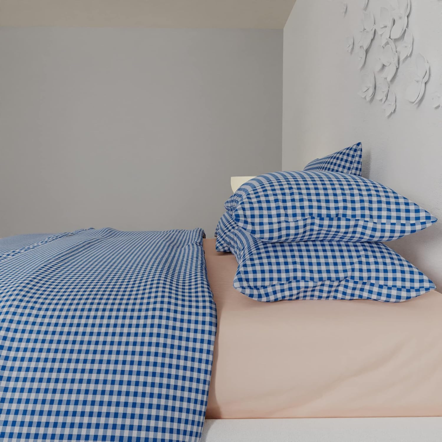Stoa Paris Vogue Microfibre Comforter for King Size Bed with 4 Pillow Covers Colour Blue Waves in Vichy