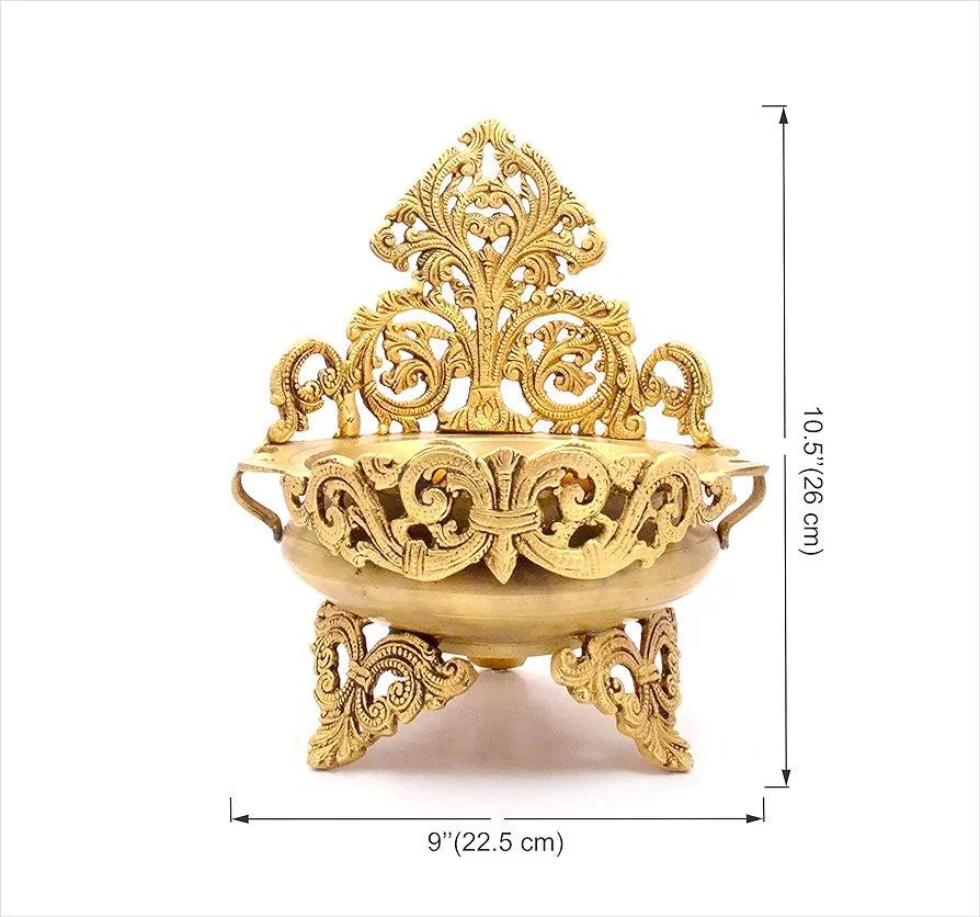 Two Moustaches 10.5 Inches Ethnic Design Brass Urli Traditional Bowl Decor Showpiece