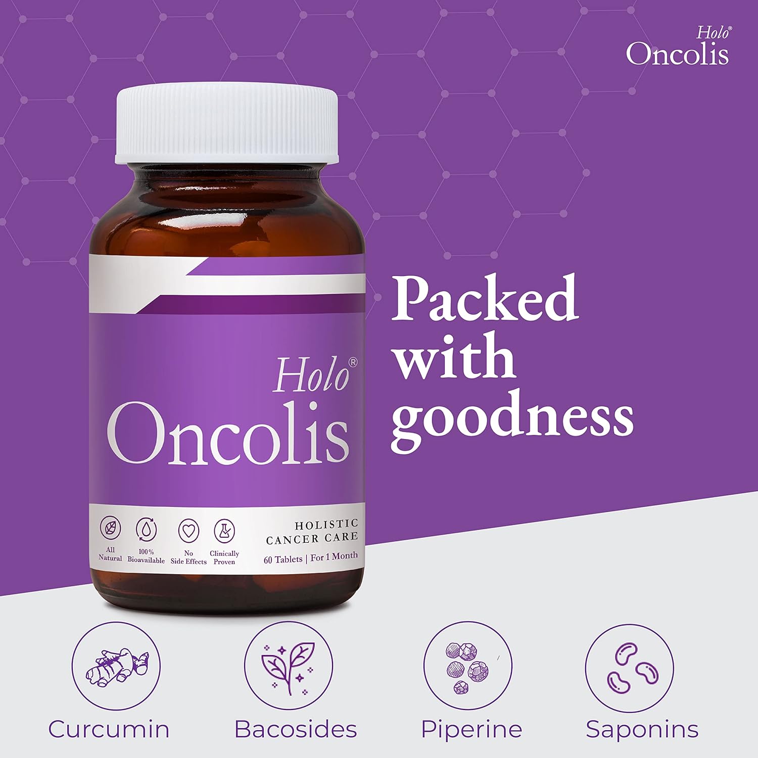 Holo ZEROHARM HoloOncolis | Holistic Cancer Care Tablets | All-natural | 100% Water Soluble Curcumin and Plant-based Ingredients | Anti-inflammation, Anti-depression| 60 Vegetarian Tablets