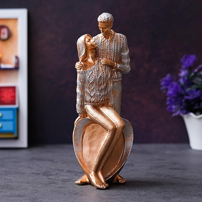 Ecraftindia Golden Polyresin Romantic Couple Statue Human Figurine Decorative Showpiece