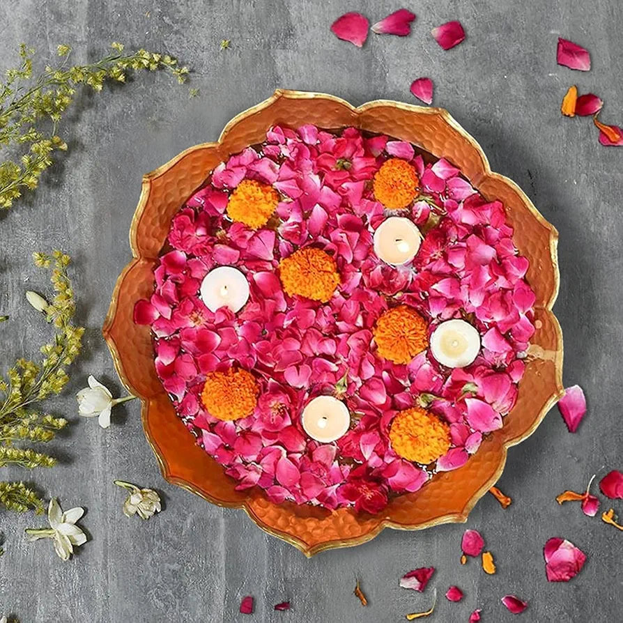 The Purple Tree Beautiful Handcrafted Lotus Urli Bowl for Floating Flowers and Tea Light Candles 1 Lotus Urli