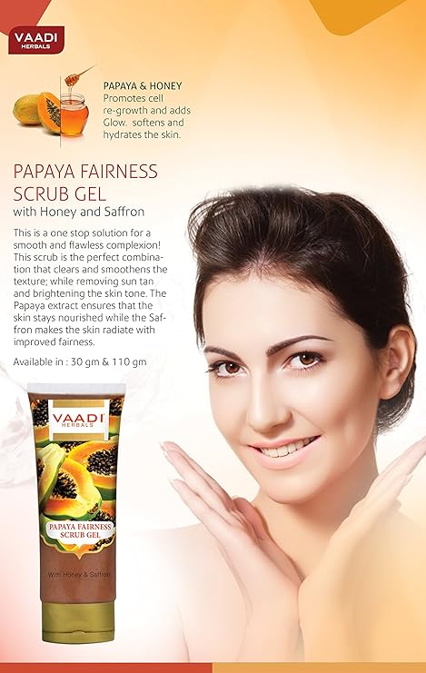 Vaadi Herbals Papaya Fairness Scrub Gel with Honey and Saffron - 110 gms