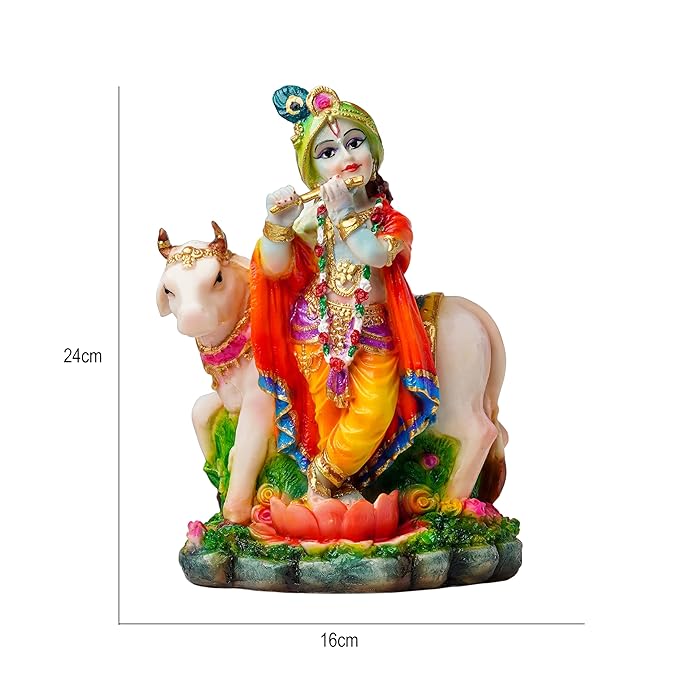 Newven Krishna with Cow Idol Kanha Ji Murti Showpiece Hindu God Idol Decorative Statue