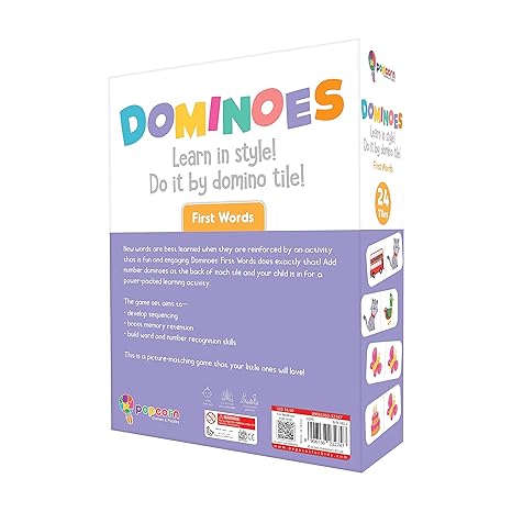 Popcorn Games & Puzzles First Words Dominoes for Kids 24 Tiles Board Dominoes Help in Focus & Concentration in Child