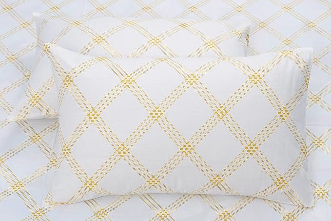 Huesland by Ahmedabad Cotton 186 TC Cotton Pillow Covers Set of 2 | White (Yellow Pattern)