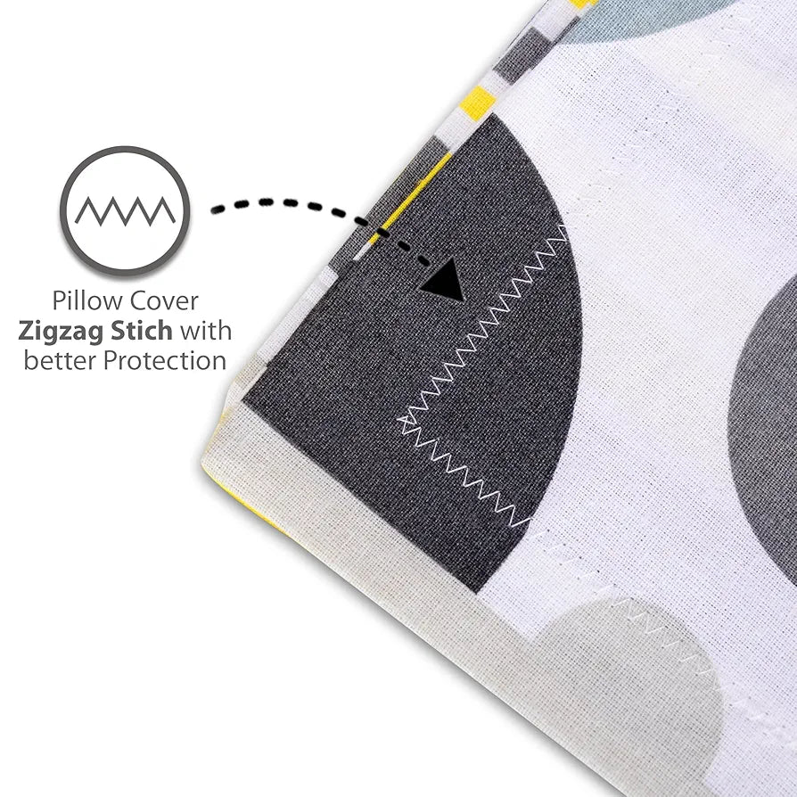Divine Casa 144 TC 100% Cotton King Bedsheet with 2 Pillow Covers Geometric Pattern Colour Grey & Yellow