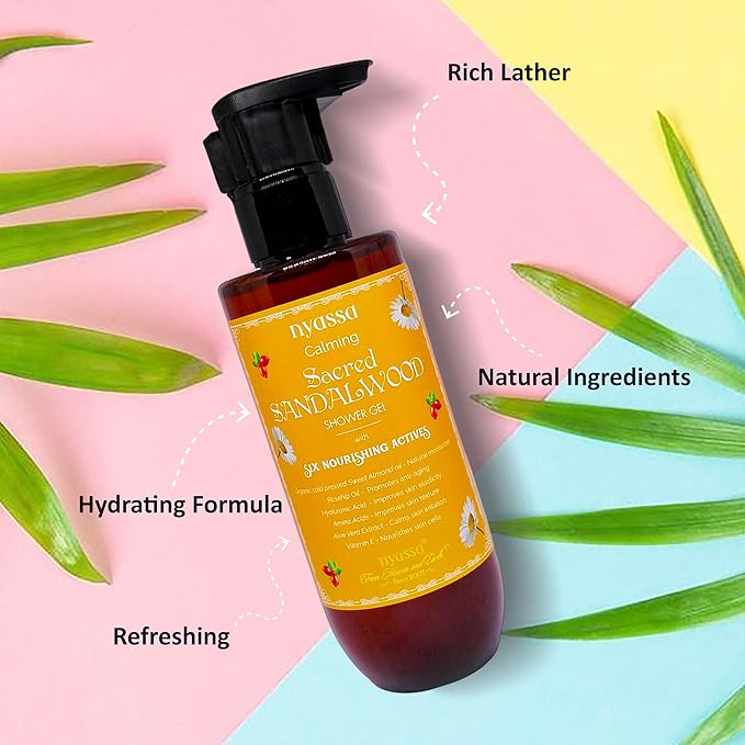 Nyassa Calming Sacred Sandalwood Shower Gel With 6 Nourishing Actives - 210 Ml| Natural Woody Fragrance Body Wash
