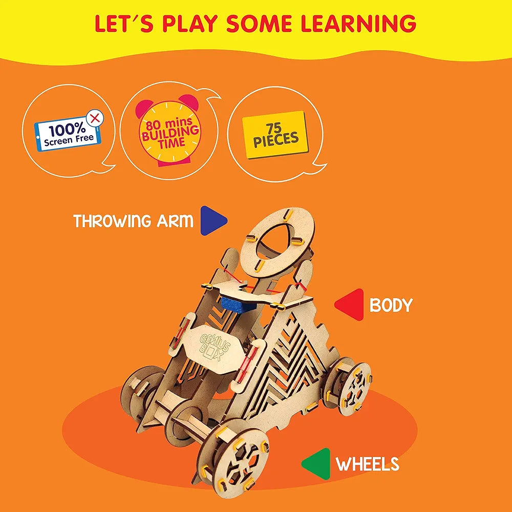 Genius Box Play some learning Slingshot Catapult DIY Science Kit for 8 Years and Up, STEM Toy, Learning Kit, Educational and Construction Based Activity Toy
