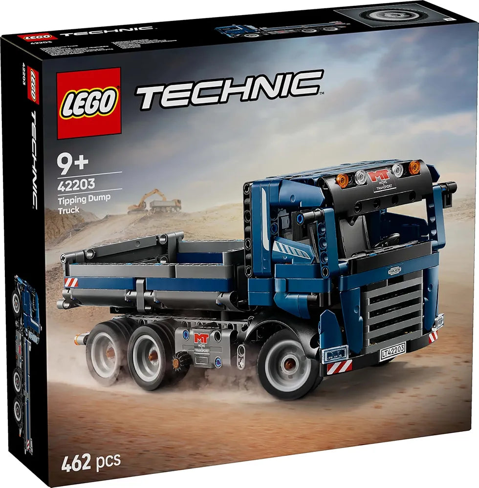 Lego Technic Tipping Dump Truck Toy, Blue Construction Vehicle Set 42203 Building Blocks Toys for 9+ Gift for Boys and Girls