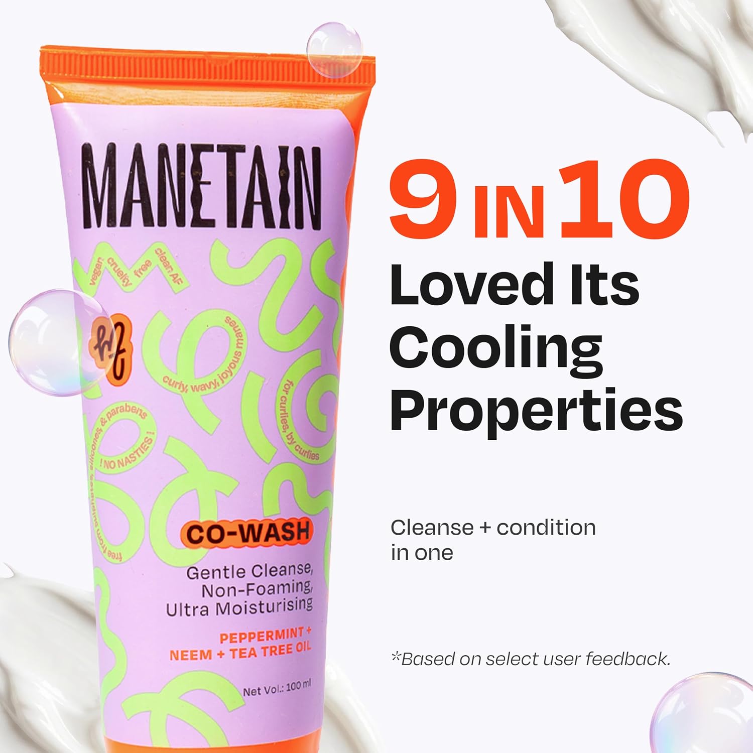 Manetain Co-Wash for Curly Hair - 100ml | 2 in 1 Shampoo & Conditioner | Non-foaming | Sulphate and Paraben Free | CG Friendly | Suitable for Dry and Frizzy Hair