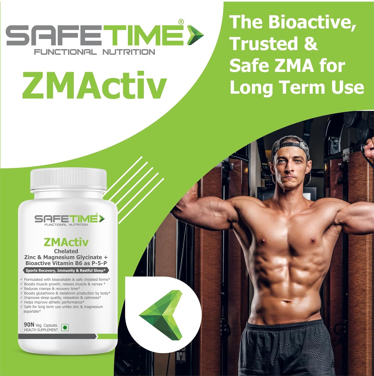 ZMActiv ZINC & MAGNESIUM GLYCINATE with ACTIVE VITAMIN B6 P5P Sports Recovery, Restful Sleep, Immunity, Glutathione Booster, Bioavailable, Safe (90 Veg Capsules)
