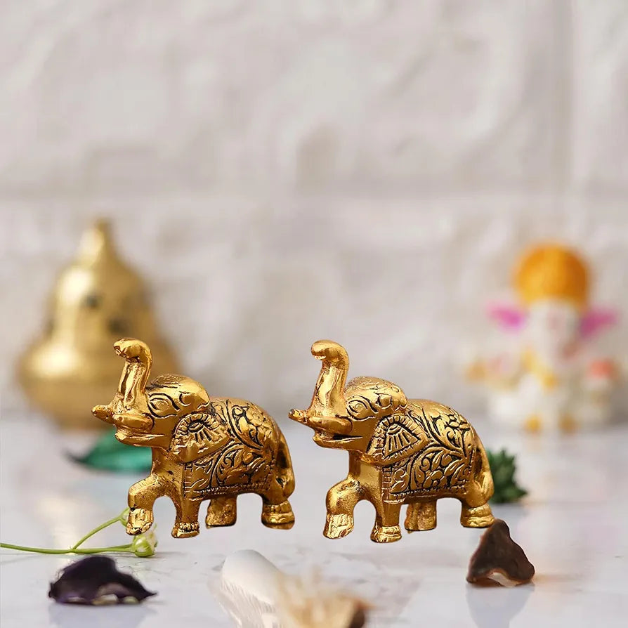 Chhariya Crafts Metal Elephant Pair Set of 2 Decorative Showpiece - 6.5 Cm