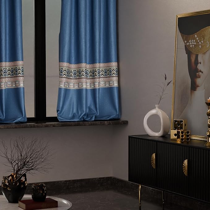 Stoa Paris Curtain for Home, Single pc Patterned Curtain for Window, Living Room Colour Celestial Blue