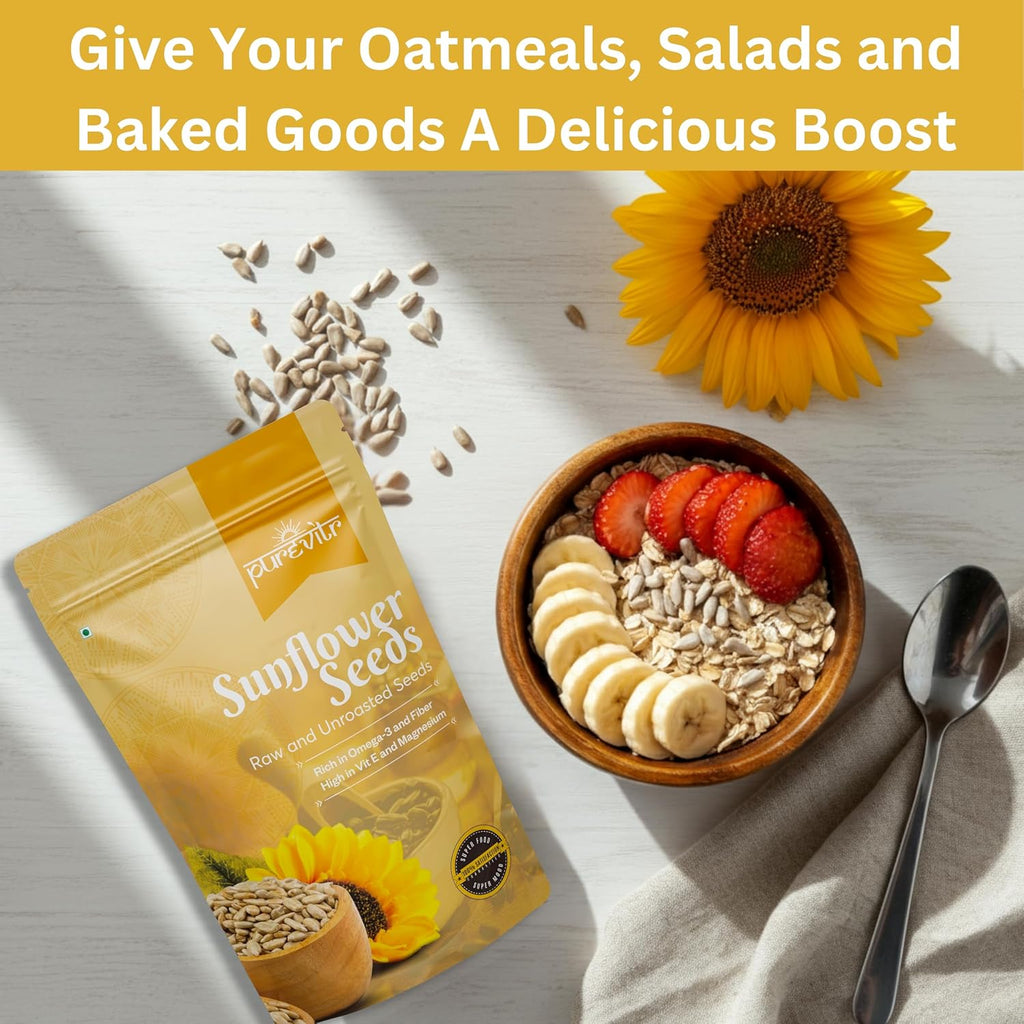 Purevitr Sunflower Seeds | Raw Sunflower Seeds for Eating | Protein-Rich, High in Vitamin E, Fiber & Antioxidants | Healthy Snacks | No Preservatives (Pack of 1)
