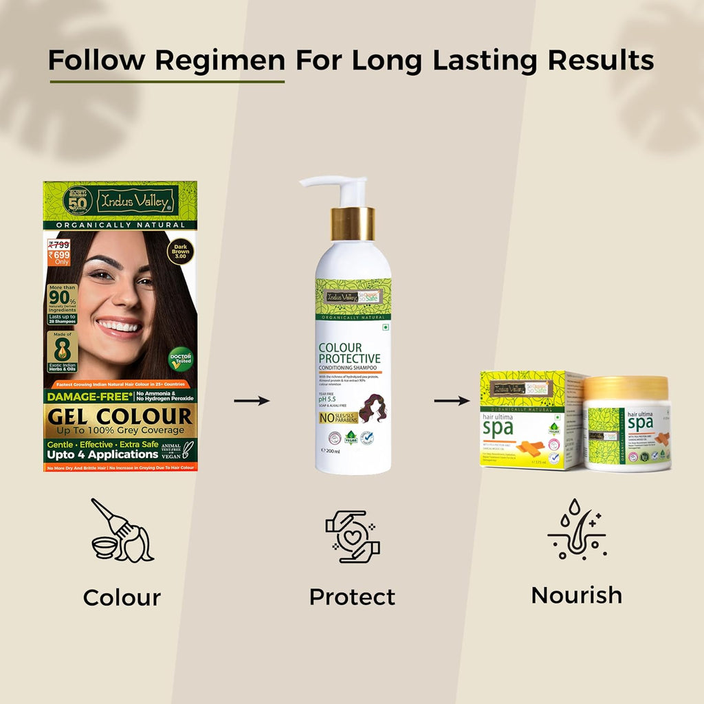 INDUS VALLEY Damage Free Natural Gel Hair Colour for Women Ammonia & PPD Free Organic Hair Colour with 100% Grey Coverage, Long Lasting Conditioning Hair Color Dark Brown 3.00-220 ml