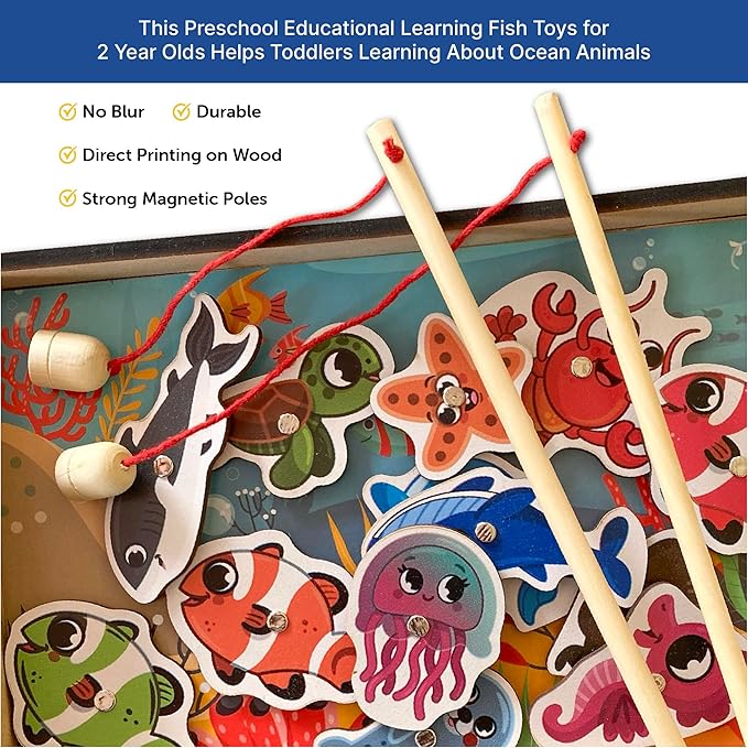 Mini Leaves Wooden Small Tray Magnetic Fishing Game for Kids | Fishing Toy Educational Toys | 13 Pieces