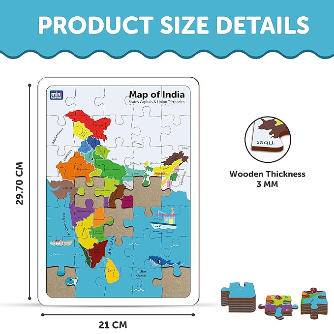 Mini Leaves 35 Piece Wooden Puzzle | India Map Puzzle for Kids | Wooden Jigsaw Puzzle | Educational Toys for Kids 3+ Years