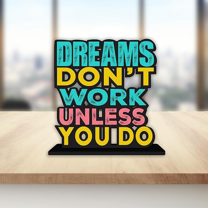 Artvibes Wooden Idols and Figurine Dream Don't Work Unless You Do Motivational Quotes Table Decor for Office Desk Showpiece