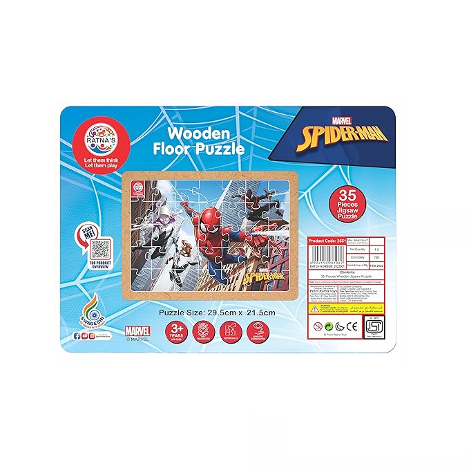 Ratnas Wooden Floor Puzzle Spiderman 35 Pieces Jigsaw Puzzle for Kids 3+ Years