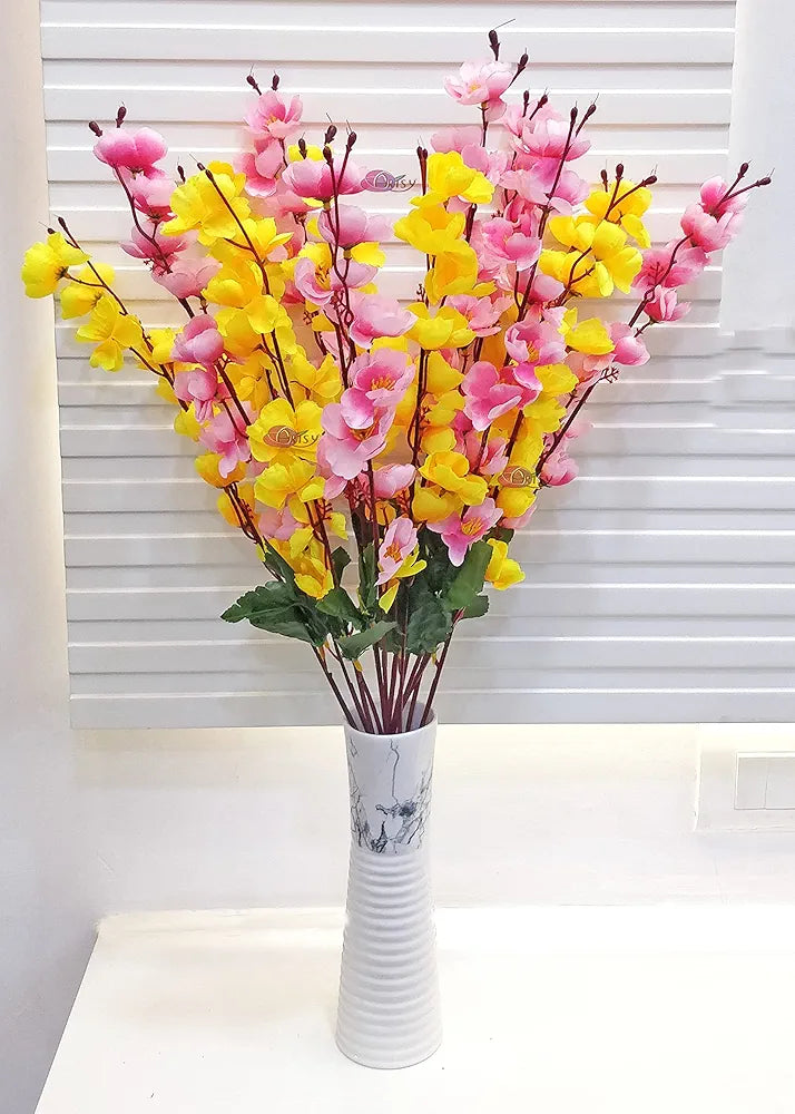 Artificial Flowers Bunch for Decoration Cherry Blossom Ideal for Vase Without Vase Yellow Pink