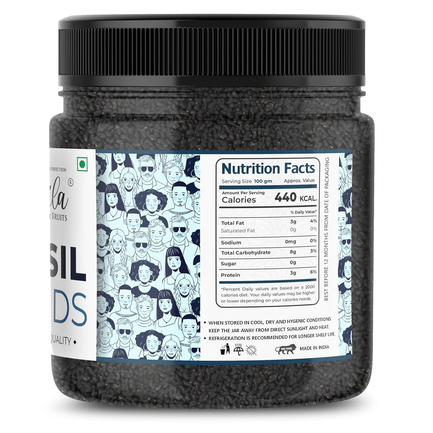 LILA DRY FRUITS Basil Seeds 500 Gms Jar Pack | Raw Organic & Natural Sabja Seed | Tukmaria Beej for Diet, Rich in Proteins and Minerals | Sabza Bij Low Calorie Snack Perfect for Gifting
