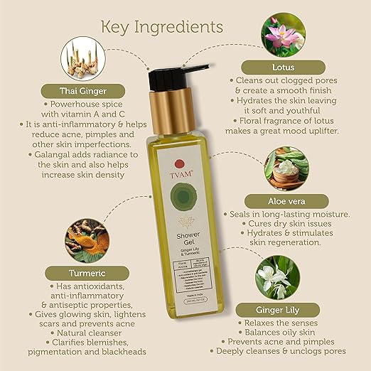 TVAM Organic Aromatherapy Shower Gel Ginger Lily Turmeric - 200 ml