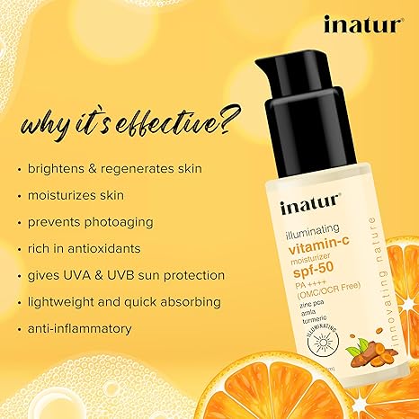 inatur Vitamin C Sunscreen + Moisturizer SPF 50 PA++++- 50 gms