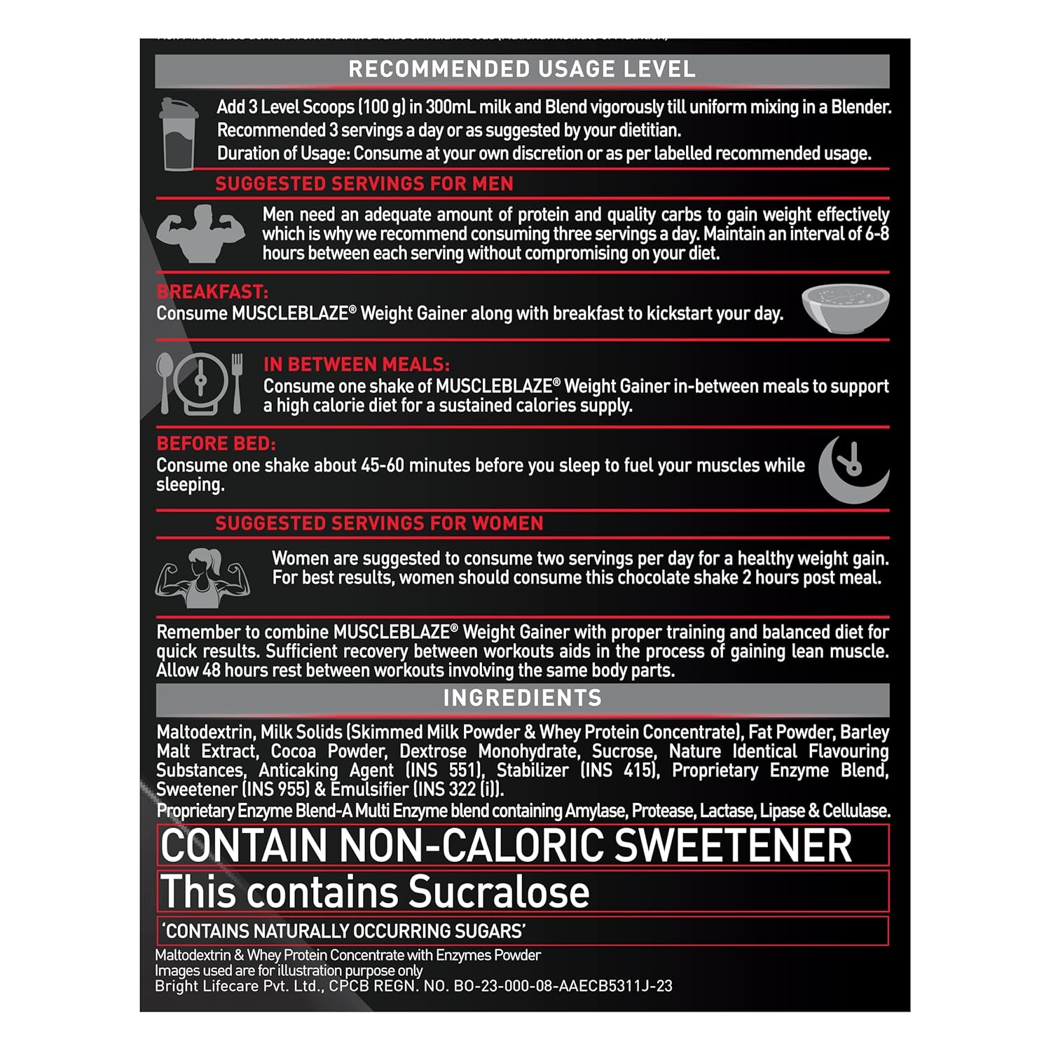 MuscleBlaze Weight Gainer with Added Digezyme (Chocolate, 500g / 1.1lbs, 5 Servings)