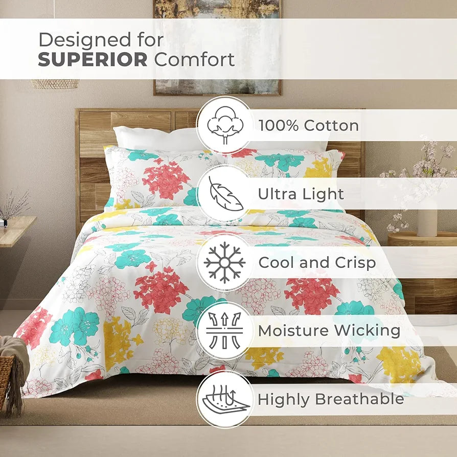 Layers Emaline Cotton Double Bedsheet Set 1 Double Cotton Bedsheet & 2 Pillow Covers 144 TC Multicolor Floral Carnation