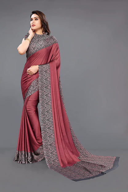 Mirchi Fashion Women's Pink & Black Printed Chiffon Saree