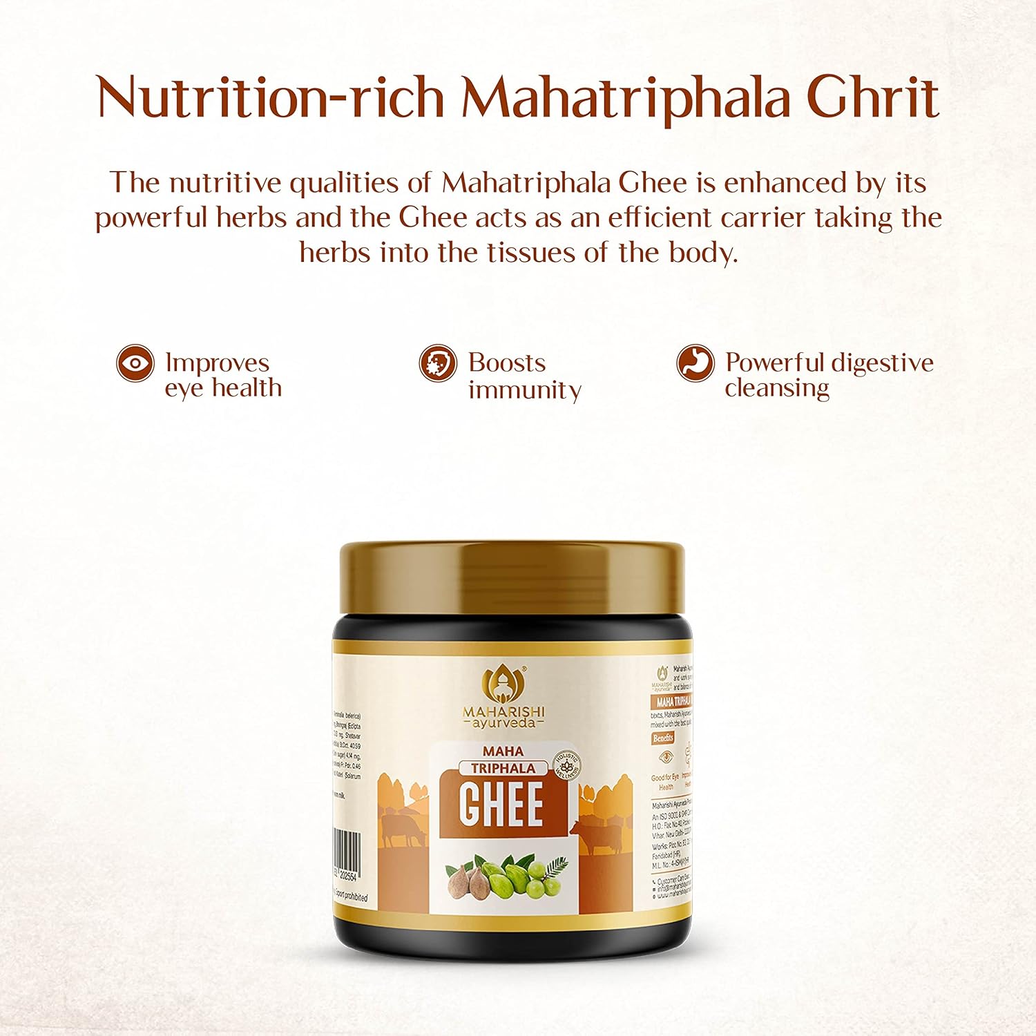 Maharishi Ayurveda Triphala Ghrit | Good for eye health | Improves gut health | Brain-boosting Ghee | Builds immunity | Made with potent herbs | No side effects 100 gms