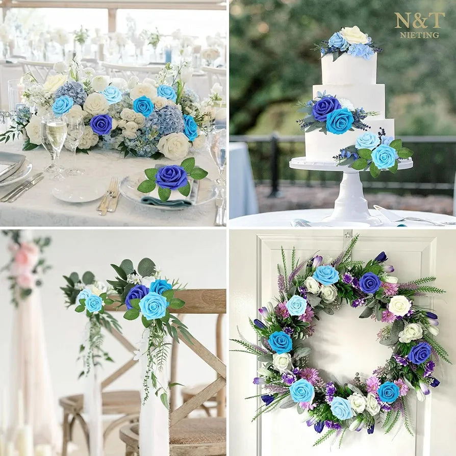 Rose Artificial Flowers 50pcs Blue Flowers Perfect for DIY