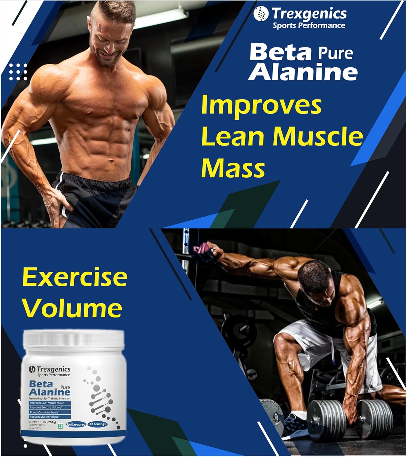 Trexgenics BETA-ALANINE Pure Powder (62 Servings) Lean Muscle Mass, Exercise Volume & Intensity, Endurance (250 gm)