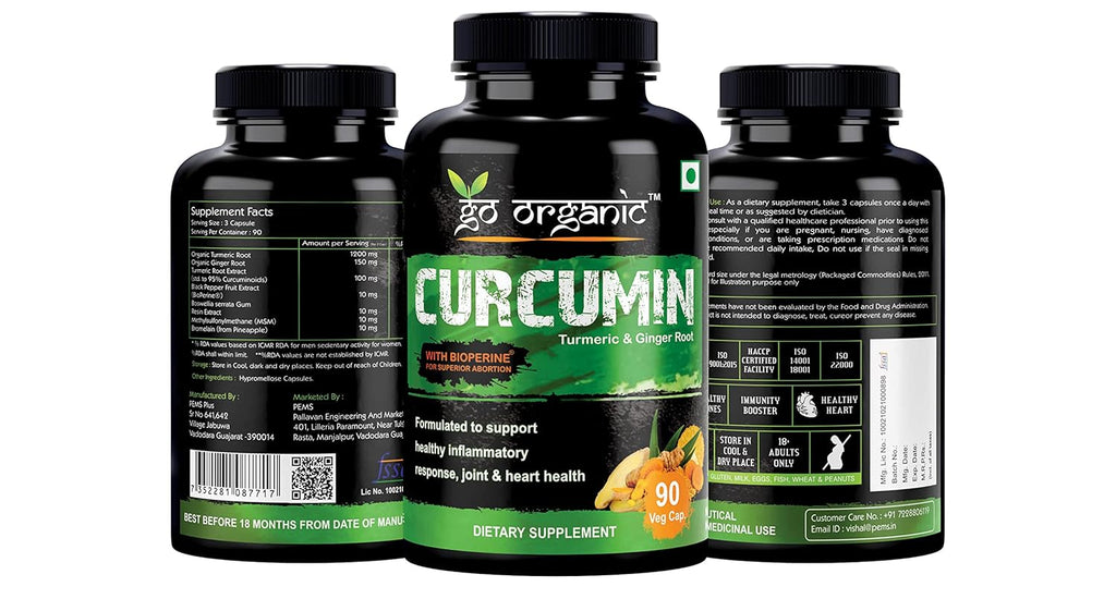 Go Organic Turmeric Curcumin 90 Veg Caps | Plant-Based Joint Support Supplement with BioPerine & Ginger | Potent Antioxidants for Healthy Inflammation, Joint Comfort & Lasting Structural Resilience