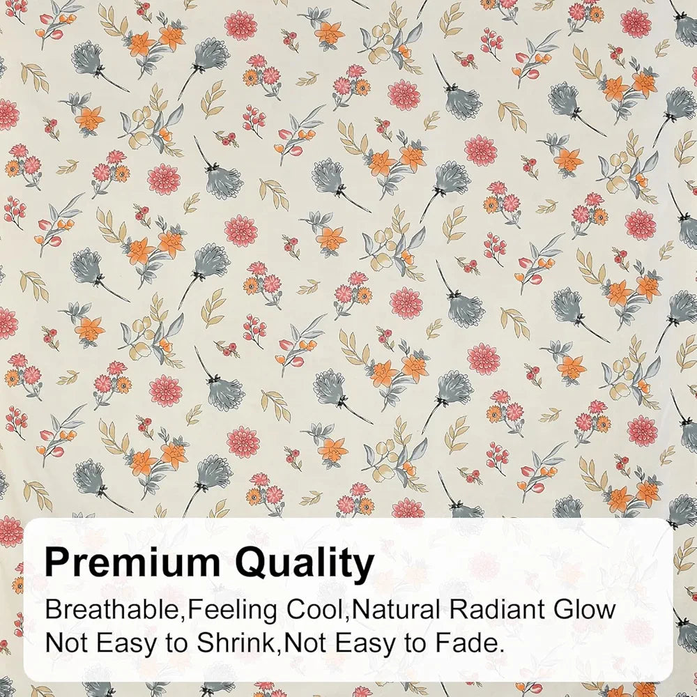 Fresh From Loom Floral Print 240 TC Microfiber King Size Fitted Bedsheet Set with 2 Pillow Covers Pastel Cream