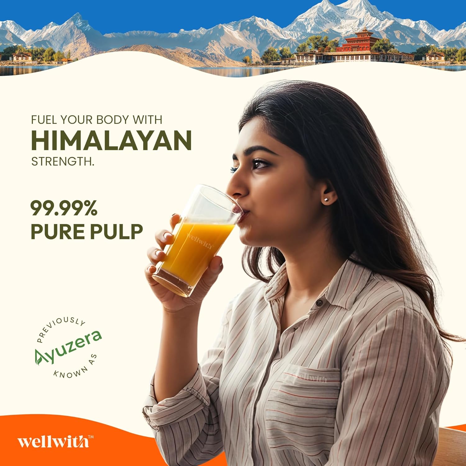 Wellwith by Ayuzera Natural Himalayan Sea Buckthorn Pulp 300ml | Cold Pressed Nutrient Rich Juice | Loaded with Vitamin C, Omega 3 6 7 9 & Antioxidants | For Skin, Immunity & Digestive Health