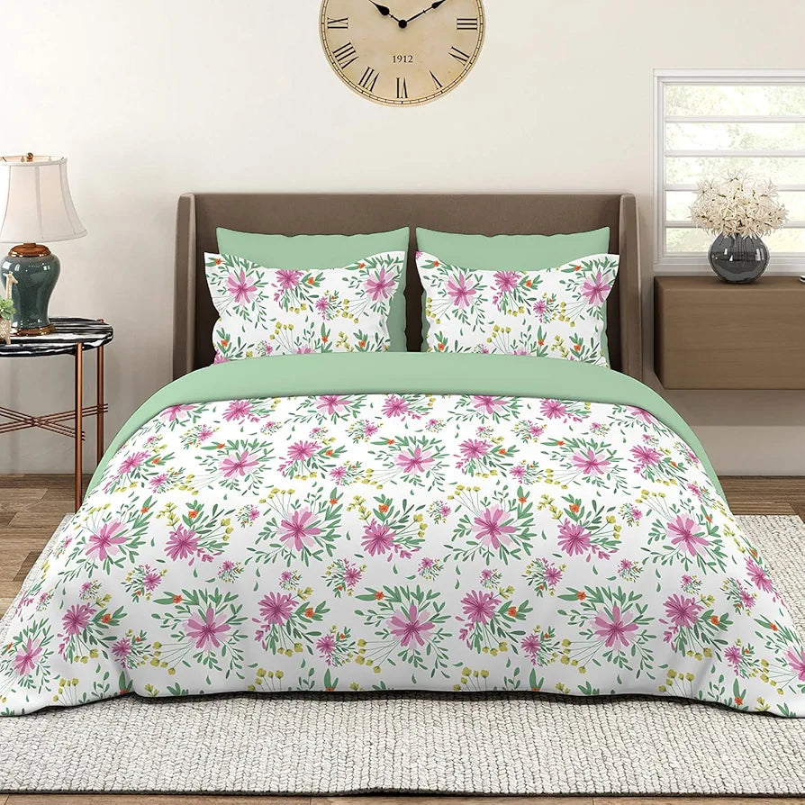 Layers Marigold Cotton Bedsheet Set for All Seasons Lightweight Moisture Absorbent 144 TC King Size Purple