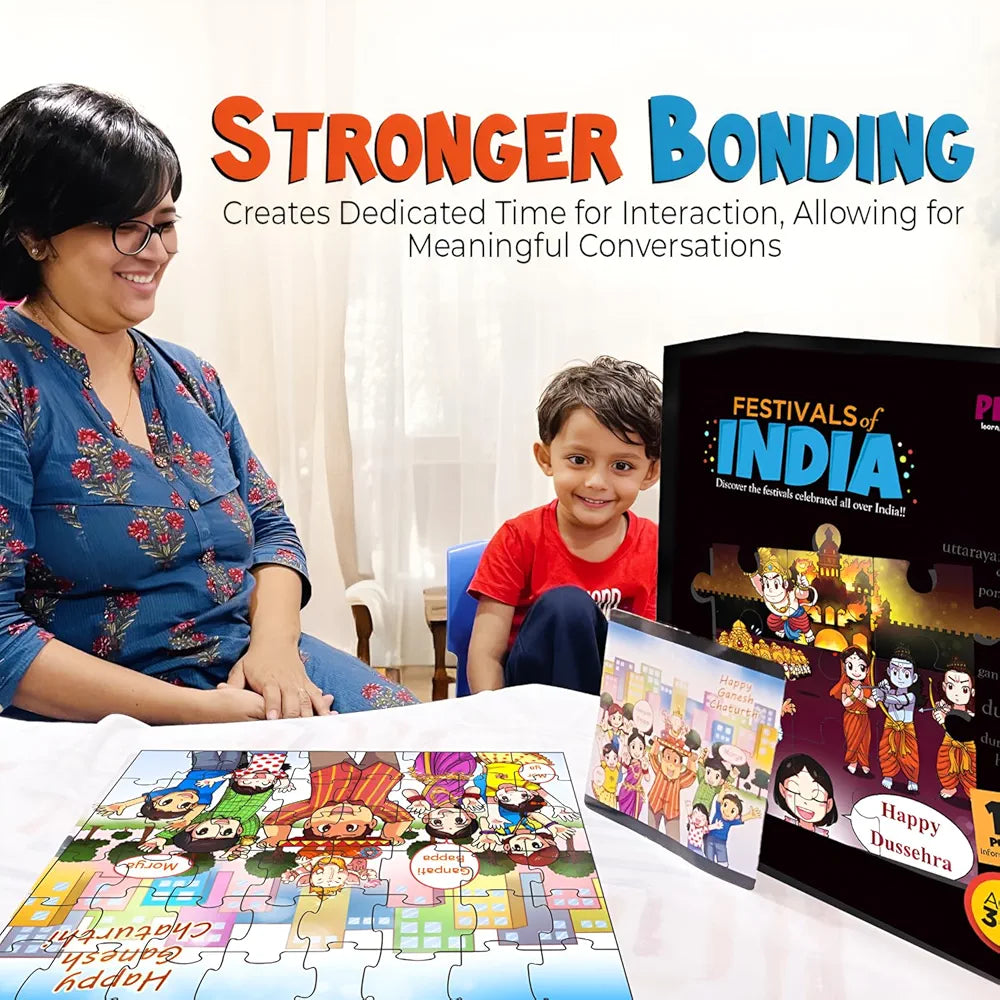 Playqid Festivals of India Puzzle for Toddlers and Children Step-by-Step Jigsaw 17 Growing Puzzles with Flashcards Educational Montessori Gifts for Kids