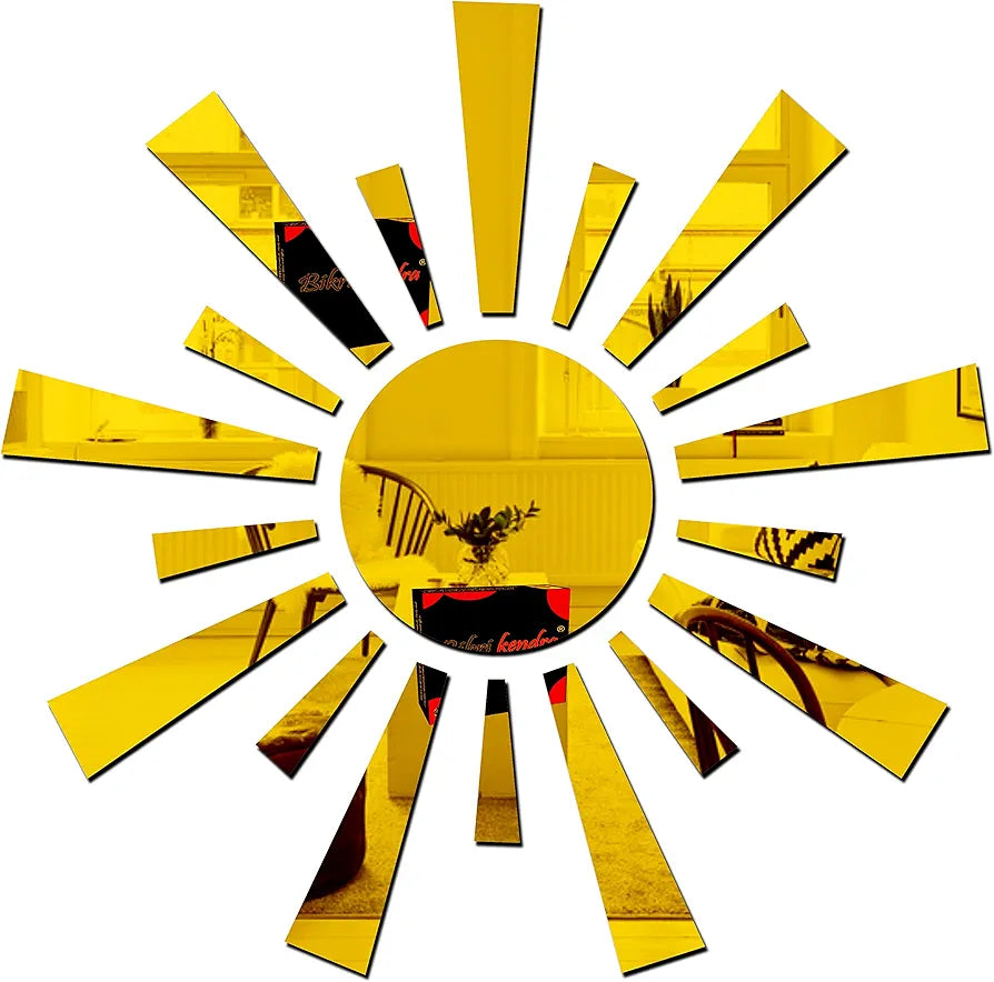 Bikri Kendra Sun Golden Model-8 Mirror Stickers for Wall, Acrylic Mirror Wall Decor Sticker