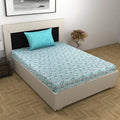 Divine Casa 144 TC 100% Pure Cotton Single Size Bedsheet with 1 Pillow Cover Tropical LeafColour Light Blue Pink