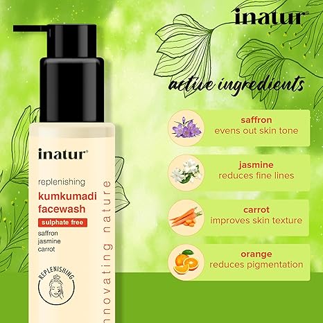 inatur Kumkumadi Face wash Ayurvedic Glow and Brightening - 100 ml