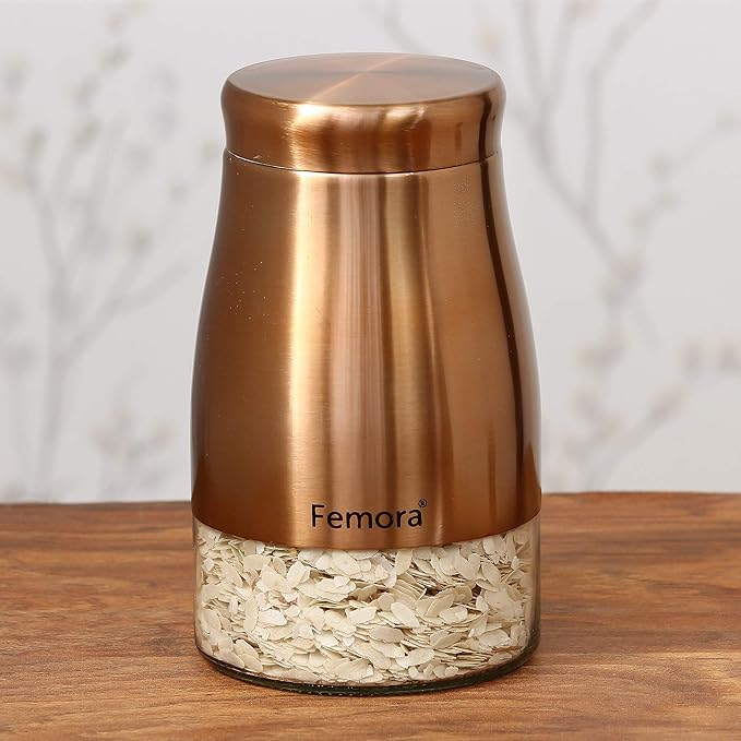 Femora Kitchen Storage Jars Copper Finish With See Through Bottom Jar | 900 Ml | Pack of 2