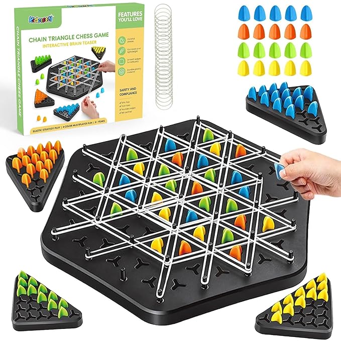 Kidology Chain Triangle Chess Game Triggle Rubber Band Game Multicolour