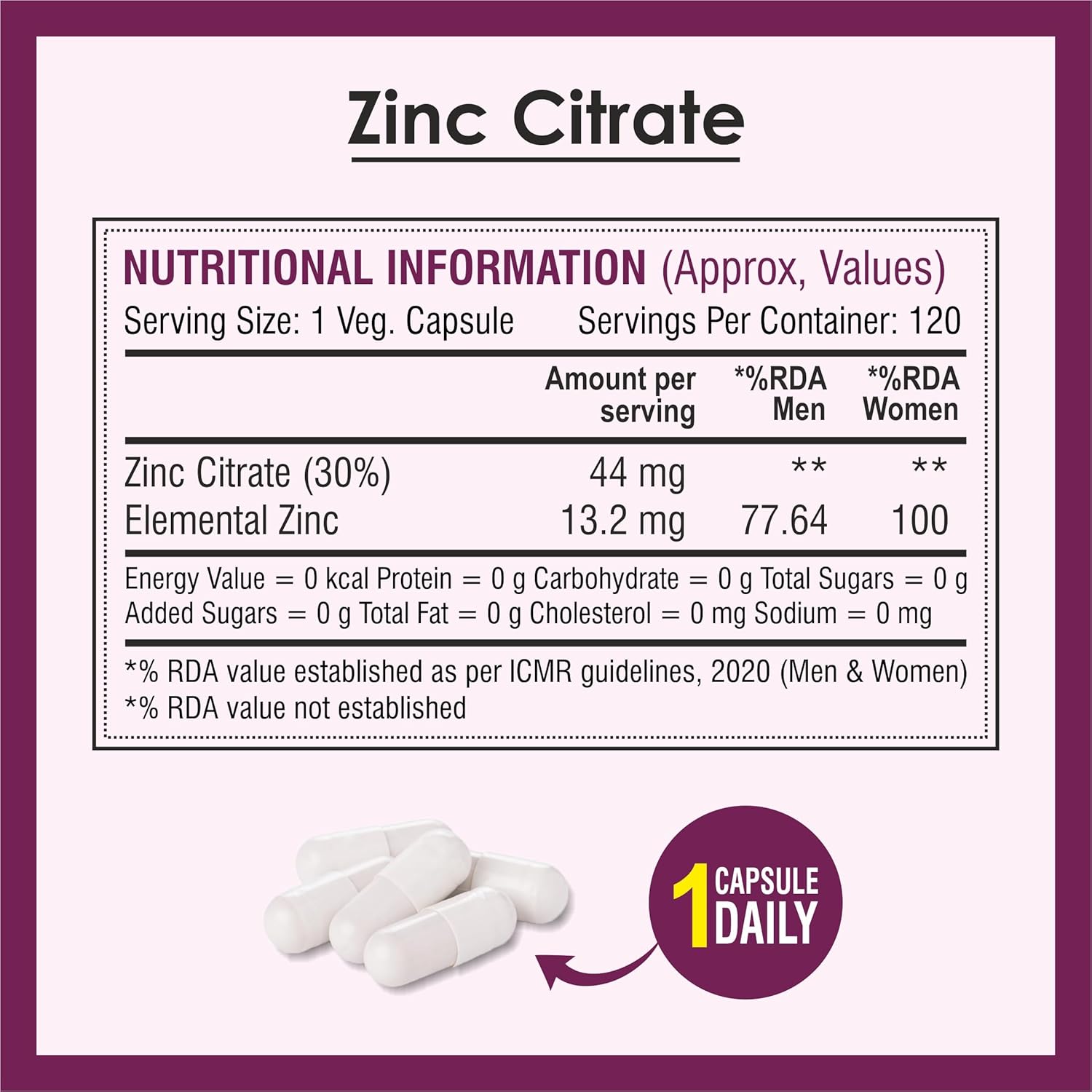 Biotrex Nutraceuticals Zinc Citrate Supplement | Immunity & Growth | Better Immune System & Overall Healing | Well Absorbed Zinc | 120 Veg Capsules