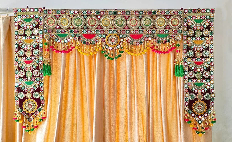 Reptum Decor Traditional Multi Zula Pearl Plastic Beads Handmade Door Hanging/Bandarwal/Toran for Door Multicolour Medium-3 Pieces in One Set