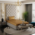 Stoa Paris Satin Elastic Fitted Bedsheets for Single Bed 300TC Premium 1 Pillow Cover Colour Gold