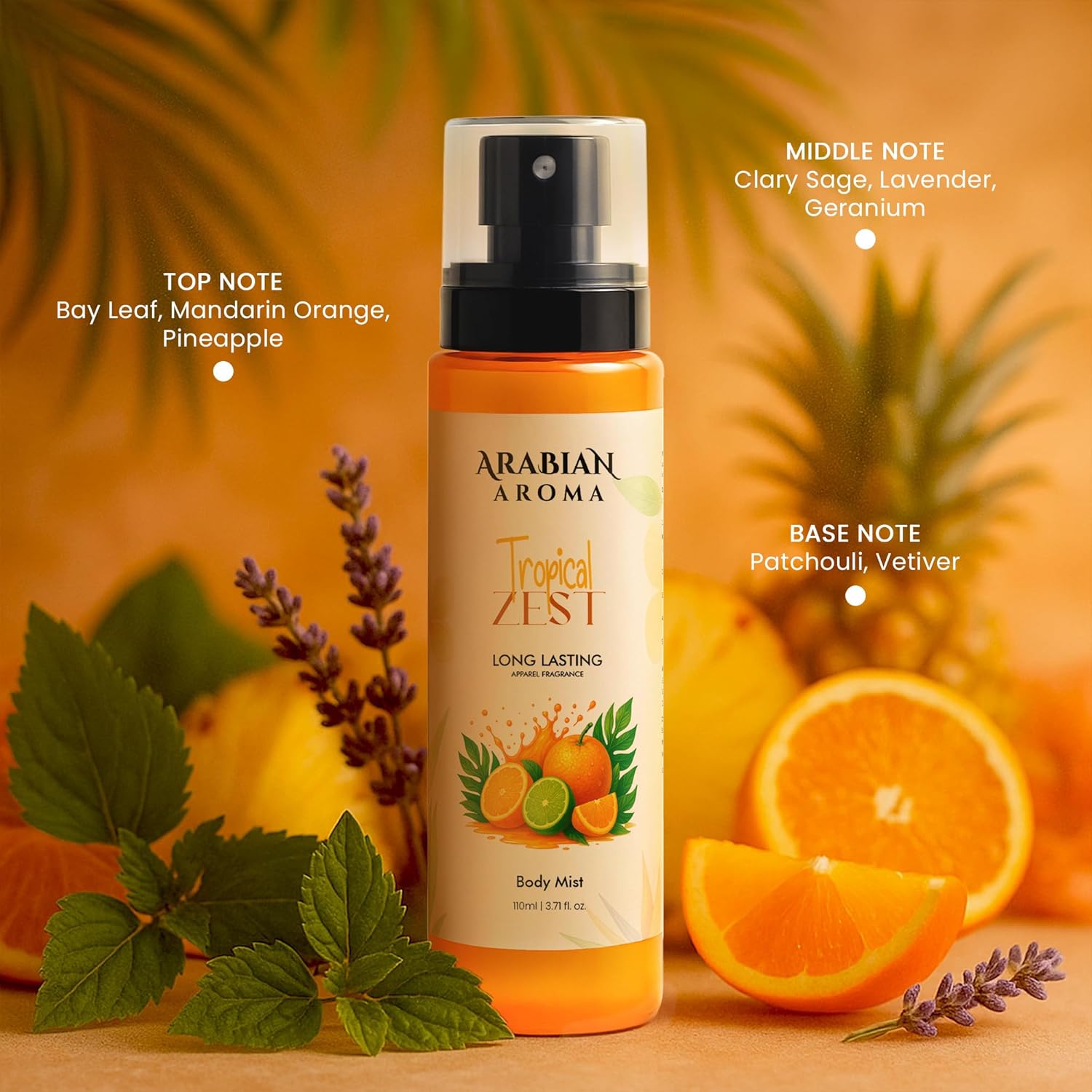 Arabian Aroma Tropical Zest Body Mist for Women | Exotic Fruity Citrus Fragrance | Energizing Long-Lasting Mist | 110ml