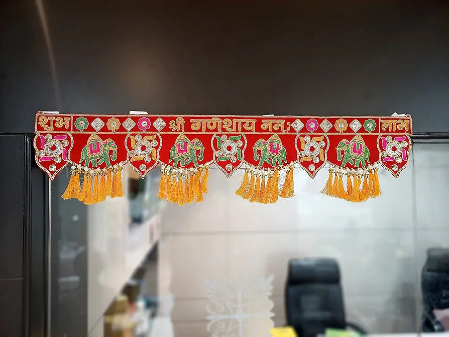 Handmade Traditional Toran for Main Door Latest Elephant Design bandarwal Hanging Velvet Hand Embroidered