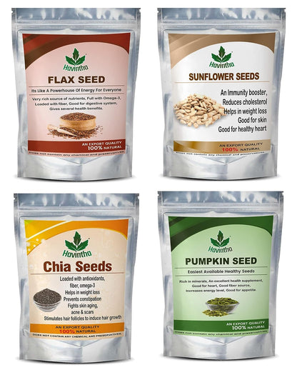 Havintha Natural Sunflower, Pumpkin, Chia, Flax Seeds (Combo Pack) - Each 100 gms