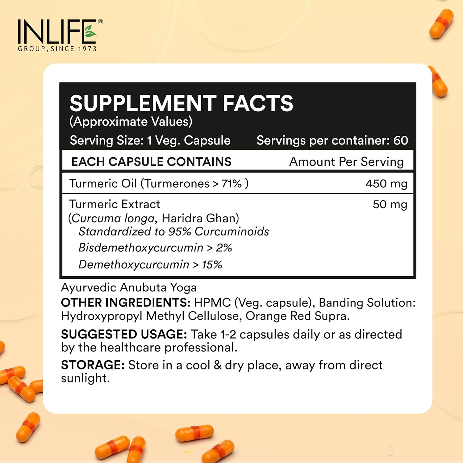 INLIFE Curcumin Capsules with Turmeric Oil | 71% Turmerones & 95% Curcuminoids | Supercritical COâ‚‚ Extracted Oil Supplement | Immune Support & Joint Health â€“ 60 Liquid Filled Vegetarian Capsules
